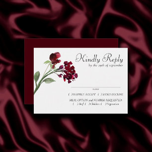 Wildbloom   Crimson Red Bohemian Floral Entree RSVP Card