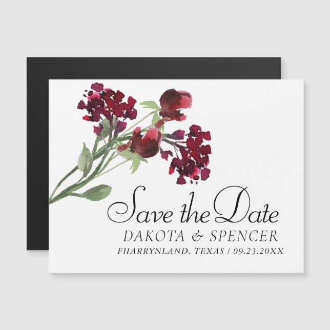 Wildbloom | Crimson Red Bohemian Save the Date Magnetic Invitation (Front/Back)