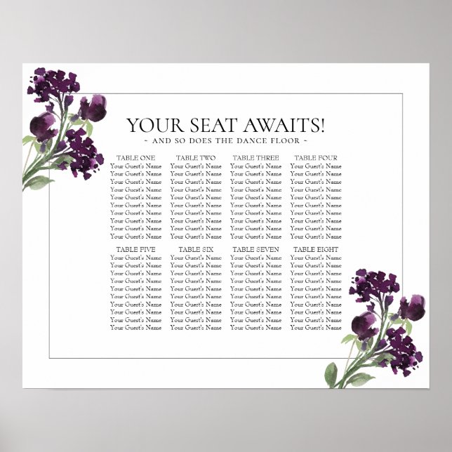 Wildbloom | Deep Purple Bohemian 8 Table Seating Poster (Front)