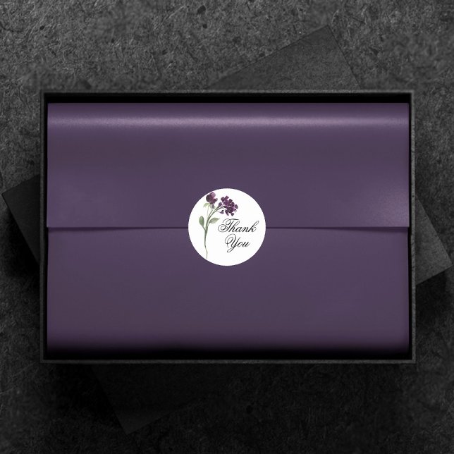 Wildbloom | Deep Purple Bohemian Flowers Thank You Classic Round Sticker (Creator Uploaded)