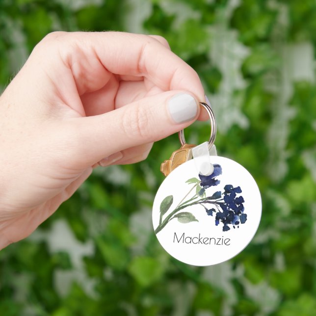 Wildbloom | Navy Blue Bohemian Flowers Custom Keychain (Hand)
