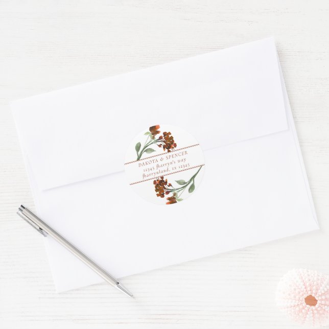 Wildbloom | Terracotta Orange Bohemian Address Classic Round Sticker (Envelope)