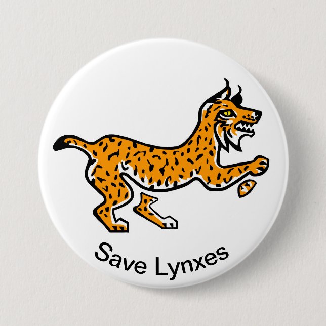 Wildcats - Save LYNXES -Endangered animal graphic  3 Inch Round Button (Front)