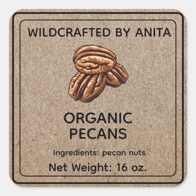 Wildcrafted Organic Pecan Nuts Kraft Paper Style Square Sticker (Front)