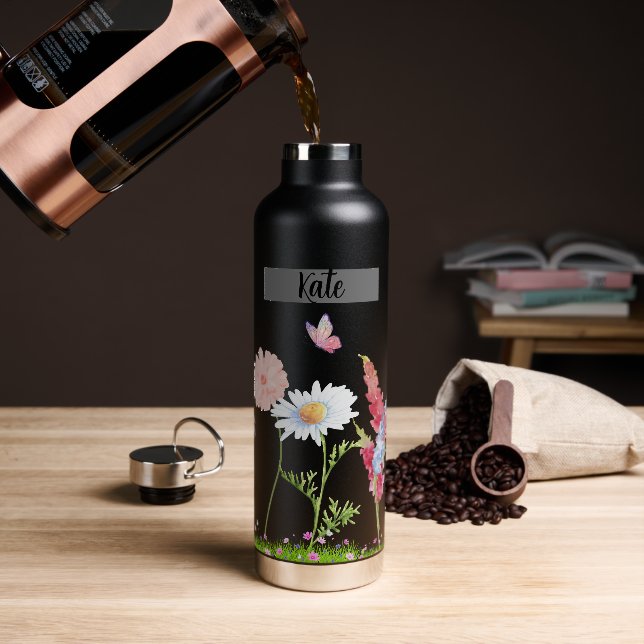 Wilde Flower Customizable  Water Bottle (Coffee)
