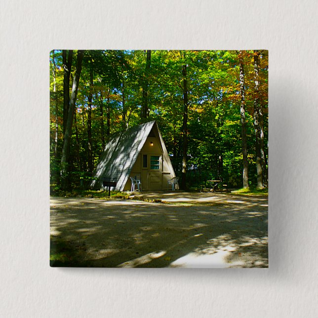 Wilderness A-Frame Camping at Campground 2 Inch Square Button (Front)