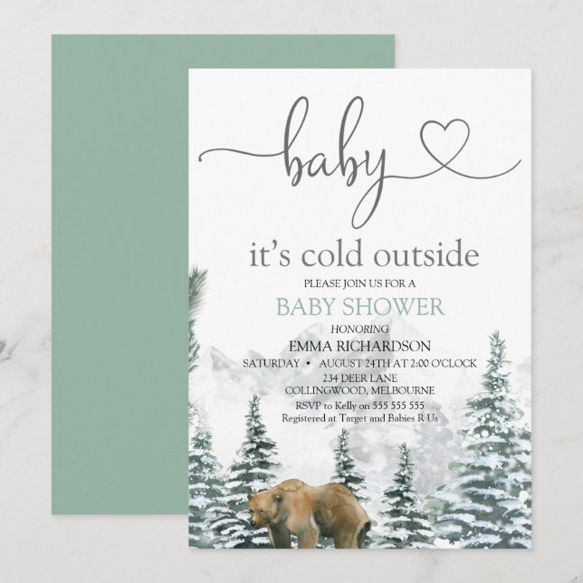 Wilderness Bear Baby Its Cold Outside Baby Shower Invitation (Front/Back)