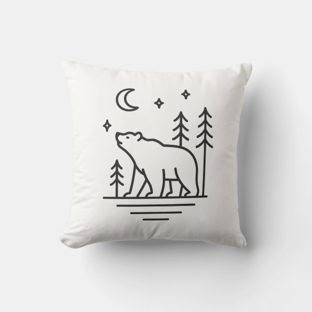 Wilderness Bear Under the Moon Decorative Pillow (Front)