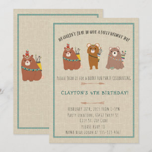 Wilderness, Boho Bears Invitations de fête d'anniv