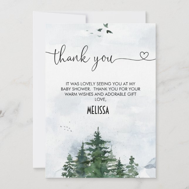 Wilderness Calligraphy Baby Shower Thank You Card (Front)