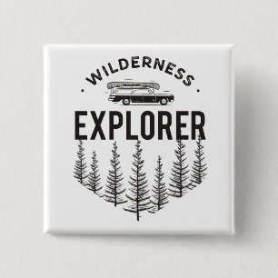 Wilderness Explorer Station Wagon Canoe Trees 2 Inch Square Button