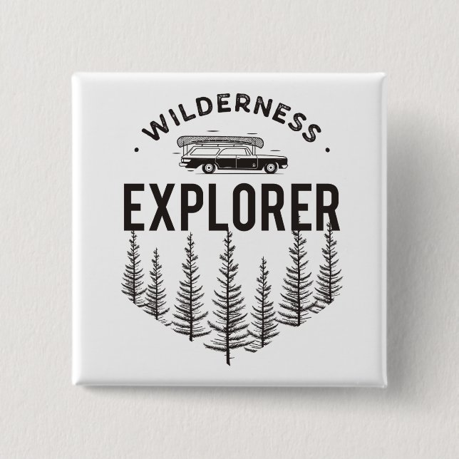Wilderness Explorer Station Wagon Canoe Trees 2 Inch Square Button (Front)