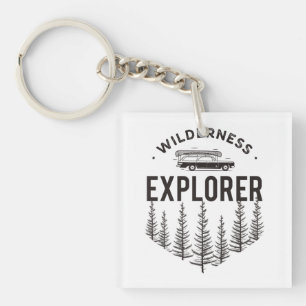 Wilderness Explorer Station Wagon Canoe Trees Keychain