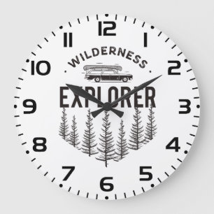 Wilderness Explorer Station Wagon Canoe Trees Large Clock