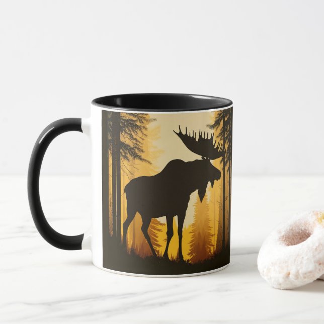 Wilderness Forest Bull Moose Rustic  Mug (With Donut)