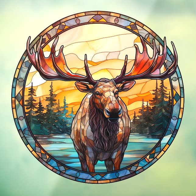 Wilderness Forest Moose Faux Stained Glass Window Cling (Sheet 3)
