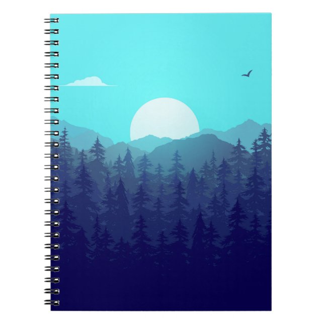 Wilderness Forest Sunrise Vintage Illustration Notebook (Front)