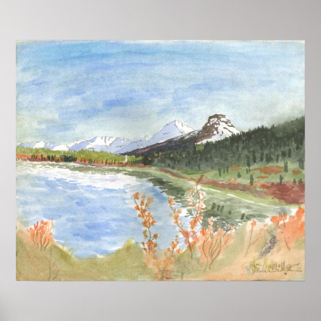 Wilderness Lake in Autumn Watercolor: Poster (Front)