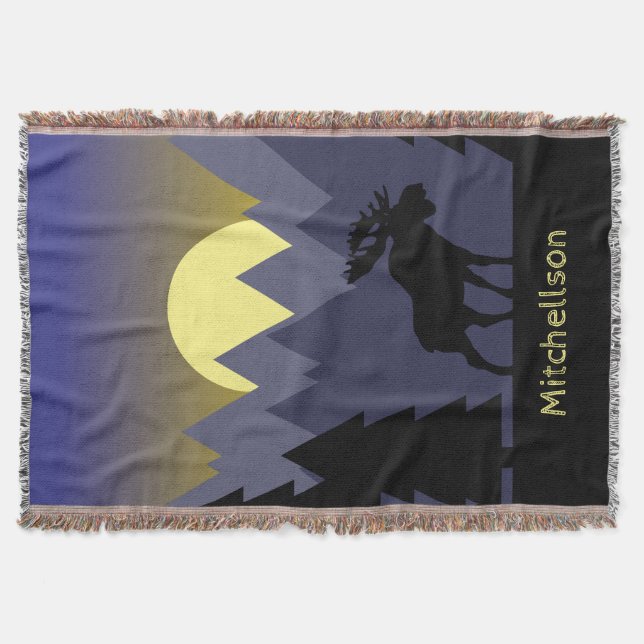 Wilderness Mountains & Sunset With Moose Throw Blanket (Front)