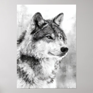 Wilderness Spirit - Gray Wolf Fine Art Sketch Poster