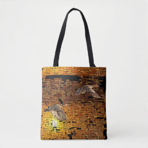 Wilderness Sunset Ducks On Stone Background Tote Bag
