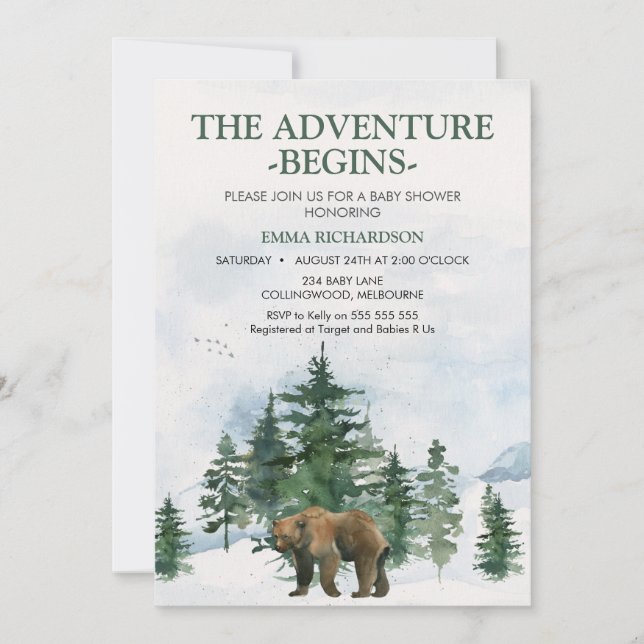 Wilderness Trees Brown Bear Baby Shower Invitation (Front)