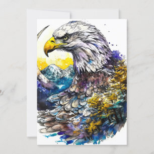 Wilderness Watercolor Forest Moon Eagle Holiday Card