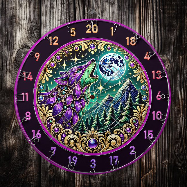 Wilderness Wolf Howling Under Full Moon Dartboard (Creator Uploaded)