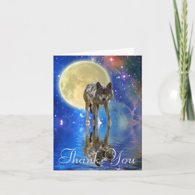 WILDERNESS WOLF, MOON & Poem on a Thank You Card (Front)