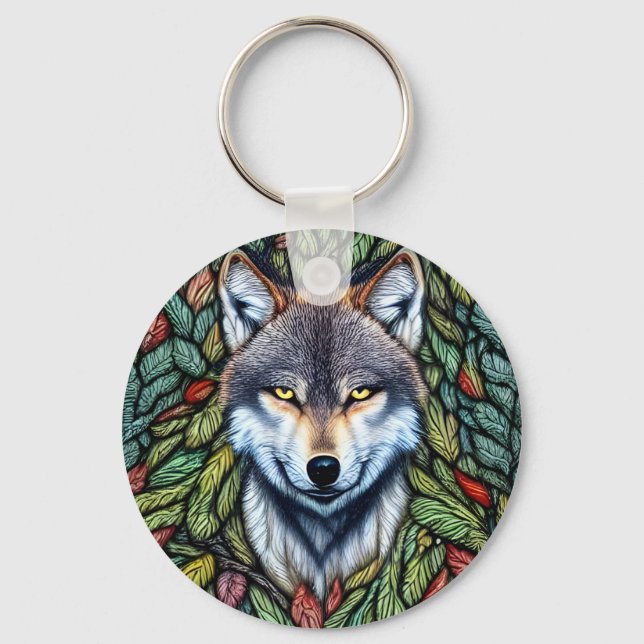 Wilderness Woodland Predator Wolf Keychain (Front)