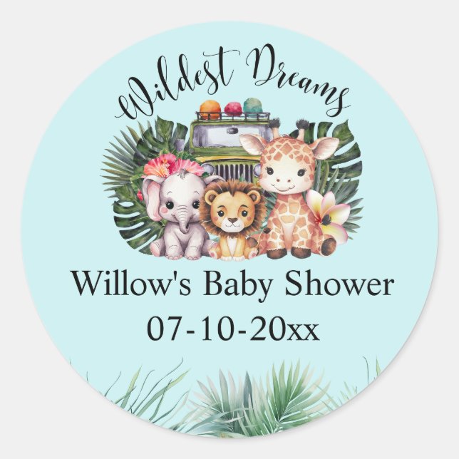 Wildest Dreams Safari Adventure Baby Shower  Classic Round Sticker (Front)