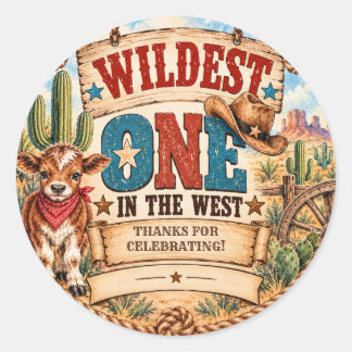 Wildest One in the West Cowboy First Birthday Classic Round Sticker