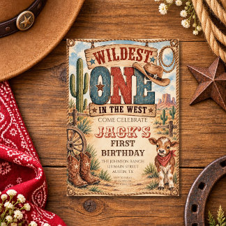 Wildest One in the West Cowboy First Birthday Invitation