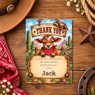 Wildest One in the West Cowboy First Birthday Thank You Card