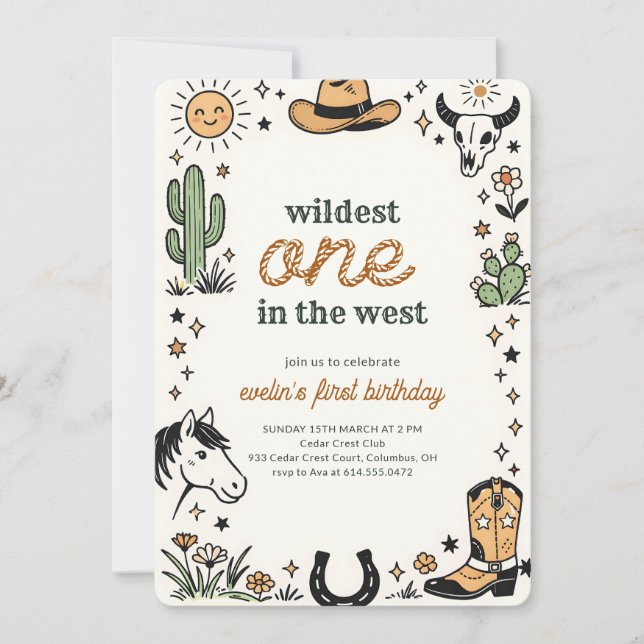Wildest One Western Cowboy First Birthday Invitation (Front)