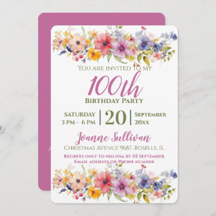 Wildflower 100th Birthday Invitation
