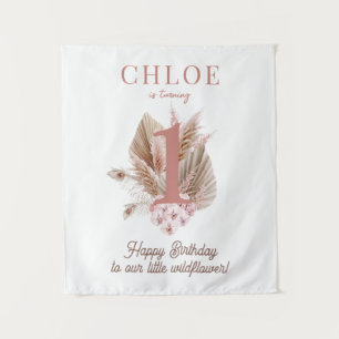 Wildflower 1st Birthday Banner Tapestry