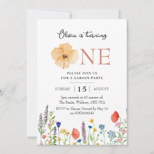 Wildflower 1st birthday invitation, botanical 1st  invitation