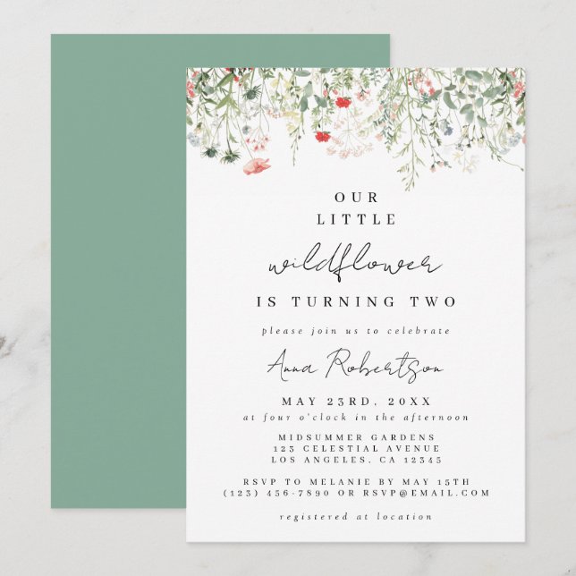 Wildflower 2nd Birthday Invitation (Front/Back)