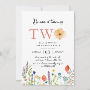 Wildflower 2nd birthday invitation, botanical 2nd invitation