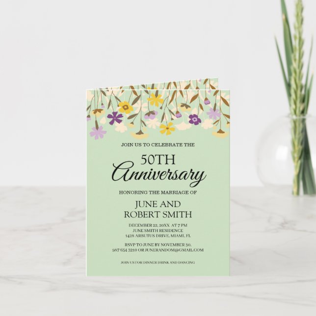 Wildflower 50th wedding anniversary invitation (Front)
