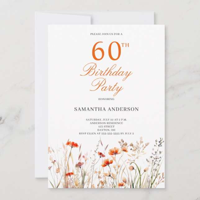 Wildflower 60th Birthday Party  Invitation (Front)
