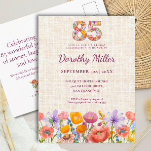 Wildflower 85th Birthday for Her - Floral Number Invitation Postcard