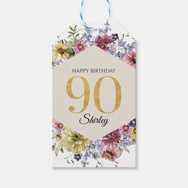 Wildflower 90th Birthday Personalized Gift Tags (Front)