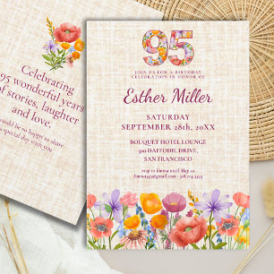 Wildflower 95th Birthday Party - Floral Number Invitation