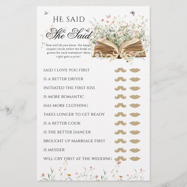 Wildflower A New Chapter Begin Bridal Shower Game (Front)