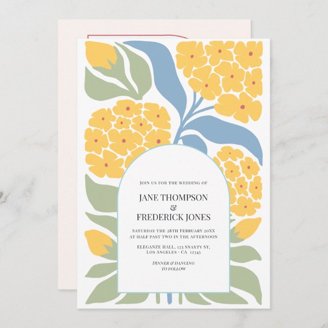 Wildflower Abstract Floral Modern Spring Wedding Invitation (Front/Back)