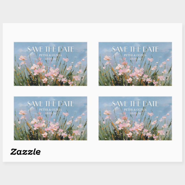 Wildflower Acrylic Art Save the Date Postcard Sticker (Sheet)