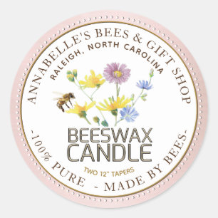 Wildflower and Bee Candle Label Rose Gold Border