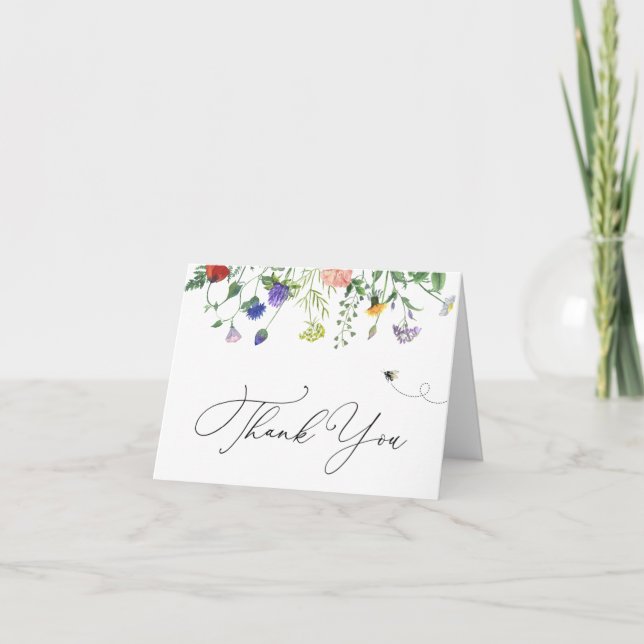 Wildflower and Bee Thank You  Note Card (Front)